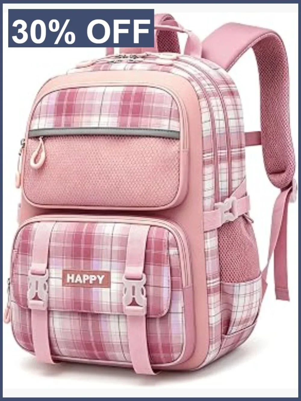 Preppy Plaid Backpack for Girls, Large Capacity School Bag, 17 Inch, Bookbag